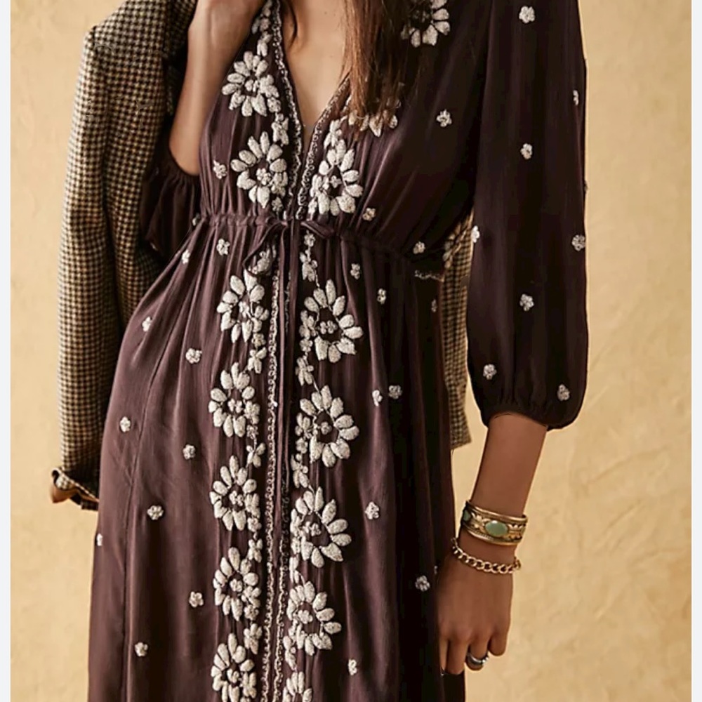 Free People Embroidered Fable Midi Dress XS